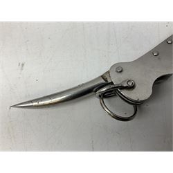 British Pattern 1876 socket bayonet with 43cm steel triangular blade L52cm overall; another socket bayonet with cruciform blade; No.4 Mk.II spike bayonet in metal scabbard with webbing frog; and 1955 Army jack knife by J.H. Thompson Sheffield (4)