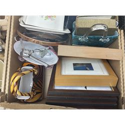 Selection of collectables, to include glass handbags, brass chargers, ceramics etc, in three boxes 