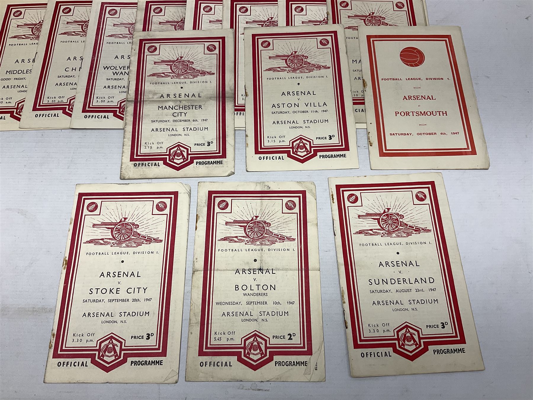 Arsenal F.C. - twenty-five home programmes 1947/48 including Division One, F.A. Cup, Football Combination Cup (Reserves) and a Friendly Match; some Souvenir editions and duplicates (25)