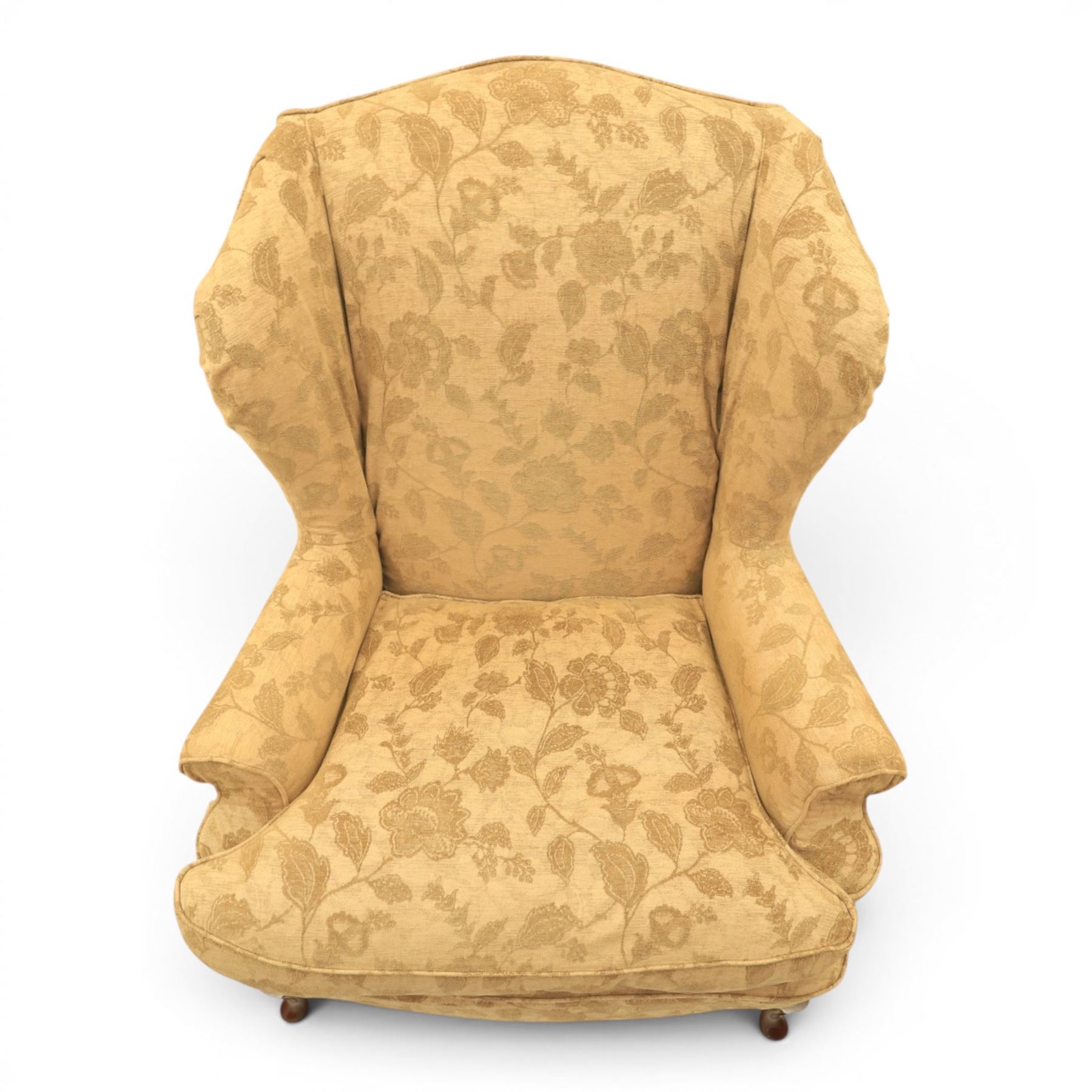 MultiYork - Georgian design wingback armchair upholstered in foliate patterned fabric