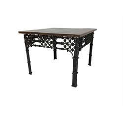 Hardwood and wrought metal coffee or occasional table