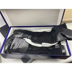 Collection of designer ladies shoes and boots, to include Donald J Pliner black court wedge, Stuart Weitzman over the knee stretch boots, Aquatalia Carmen boots, two pairs of Kurt Geiger ankle boots and Russel & Bromley Canterbury riding boots, various sizes, all in boxes (6)