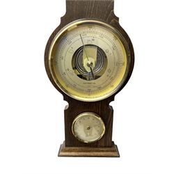 20th century oak cased Aneroid barometer with thermometer and hygonometer.