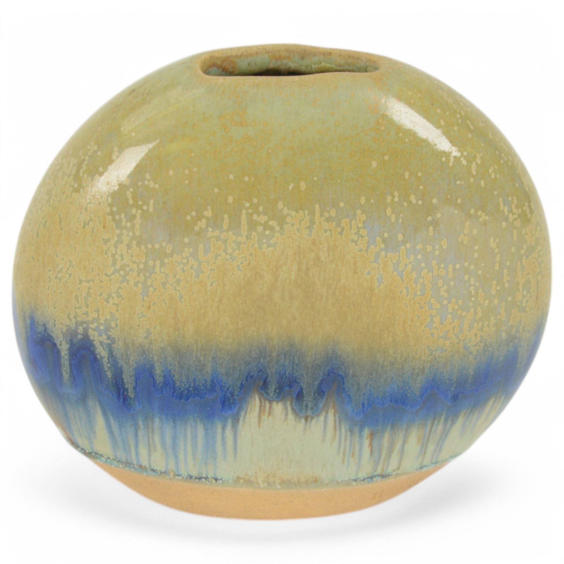 Three studio pottery vases, comprising two pieces by Kamini and a larger circular example, tallest H18cm