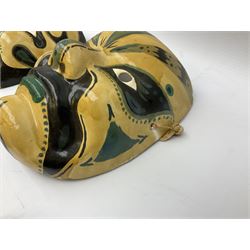 Five Japanese theatre / opera masks, the papier-mâché traditionally painted in the Noh Kabuki style, L18cm