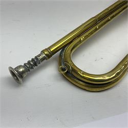 WWI Boosey & Co. brass military bugle, stamped 1916, together with Death of the Duke of Wellington, 1852, white metal medal by Allen & Moore, bugle L43cm