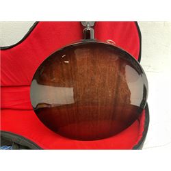 Rally five-string banjo with mahogany solid back L101cm in soft carrying case; and Brunswick Model BF200 acoustic guitar L103cm; with small quantity of instructional DVDs and booklets