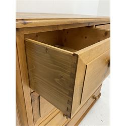 Solid pine chest, two short and three long drawers, bun feet