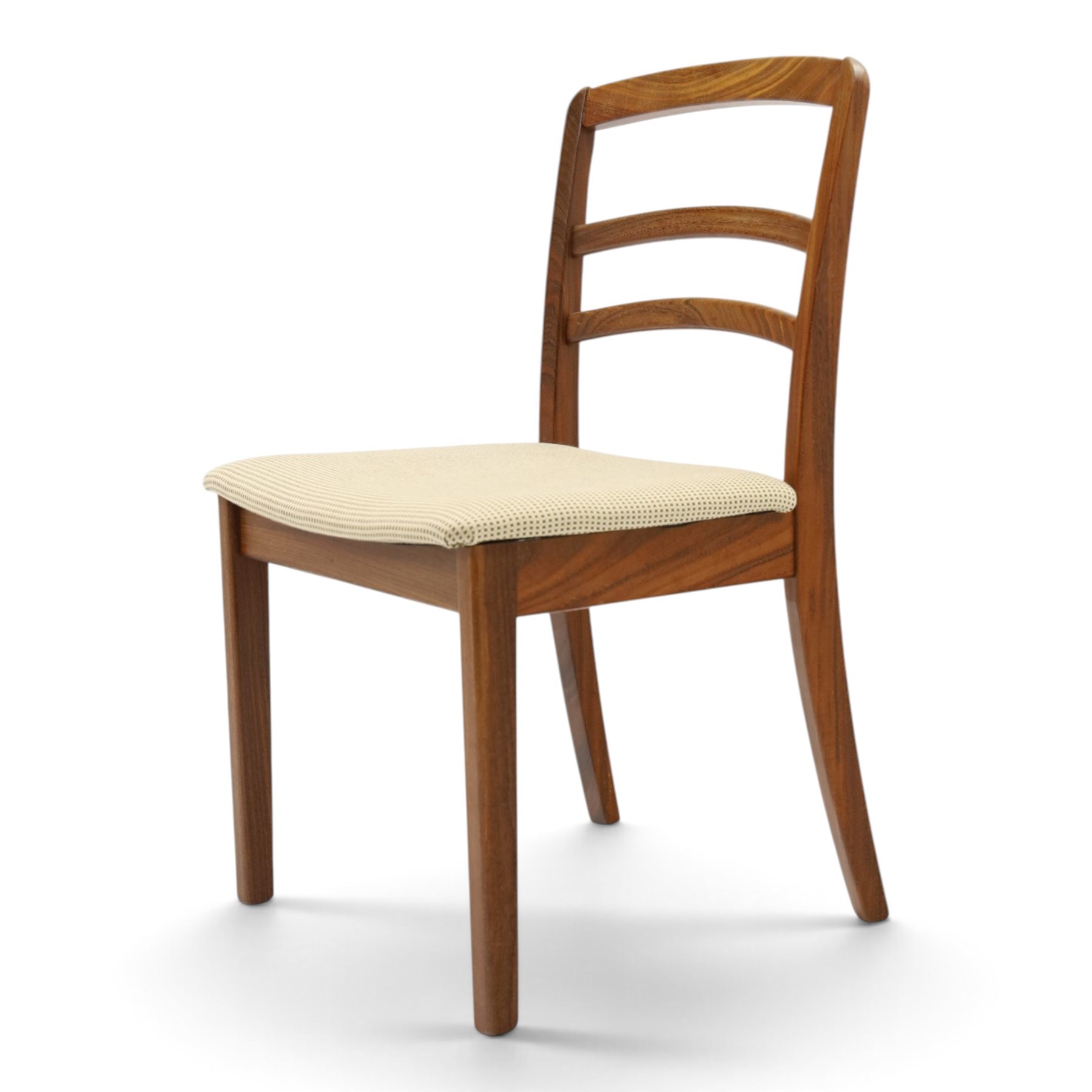 G-Plan - set of four mid-20th century teak 'Fresco' dining chairs, low ladder back on seats upholstered in chequered fabric, on square tapering supports