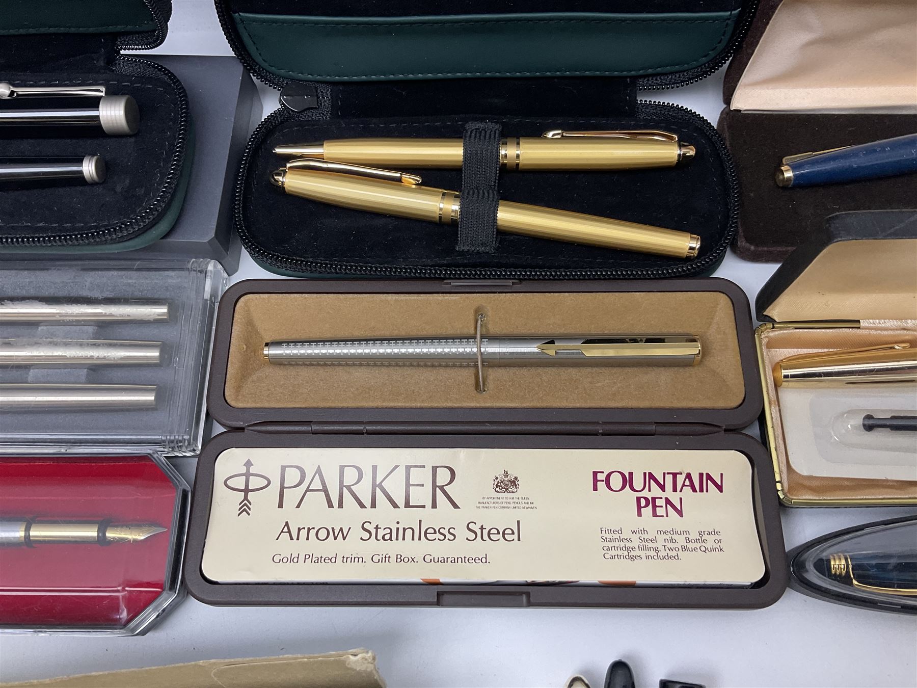 Large quantity of fountain and calligraphy pens, to include examples by Parker, Waterman, Platignum, Universal and Osmiroid, together with a selection of nibs