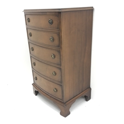 Regency style mahogany bow front chest, five graduating drawers, bracket shaped supports, W54cm, H93cm, D42cm