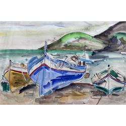 English Impressionist School (20th century): Beached Boats, watercolour and gouache unsigned 31cm x 47cm