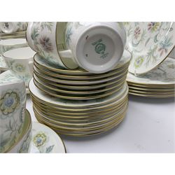 Minton Vanessa pattern part tea service, to include fifteen cups and saucers, open sucrier, milk jug, eighteen dessert plates, twelve side plates etc (70)