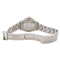 Rolex Oyster Perpetual Date Submariner 'Kermit' gentleman's stainless steel automatic wristwatch, circa 2005, model No 16610LV, serial No. D079091, 60 minute rotating green bezel, on Rolex Oyster stainless steel bracelet, with fold-over clasp, boxed with service guarantee dated 2014