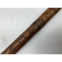 Japanese carved bamboo walking stick, L87cm 