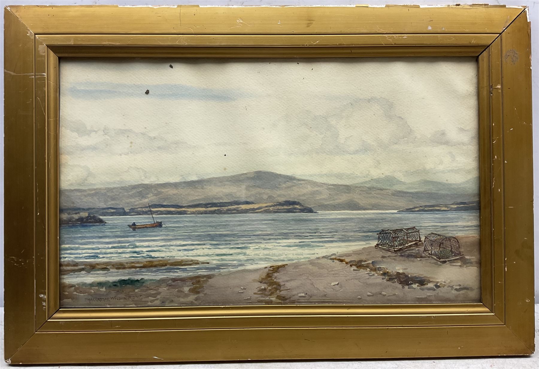 Peter MacGregor Wilson (Scottish 1856-1928): Lone Boat near the Isle of Mull, watercolour 30cm x 50cm