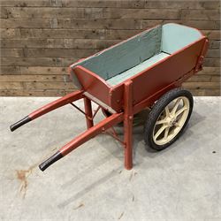 Painted timber hand cart on cast iron wheels