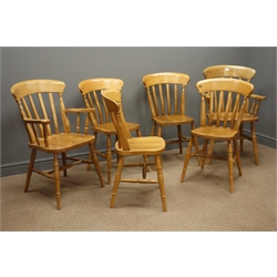  Royal Oak Furniture 'Yorkshire Rose' set six (4+2) beech farmhouse style dining chairs, carved rose on cresting rail, turned legs and stretchers.  