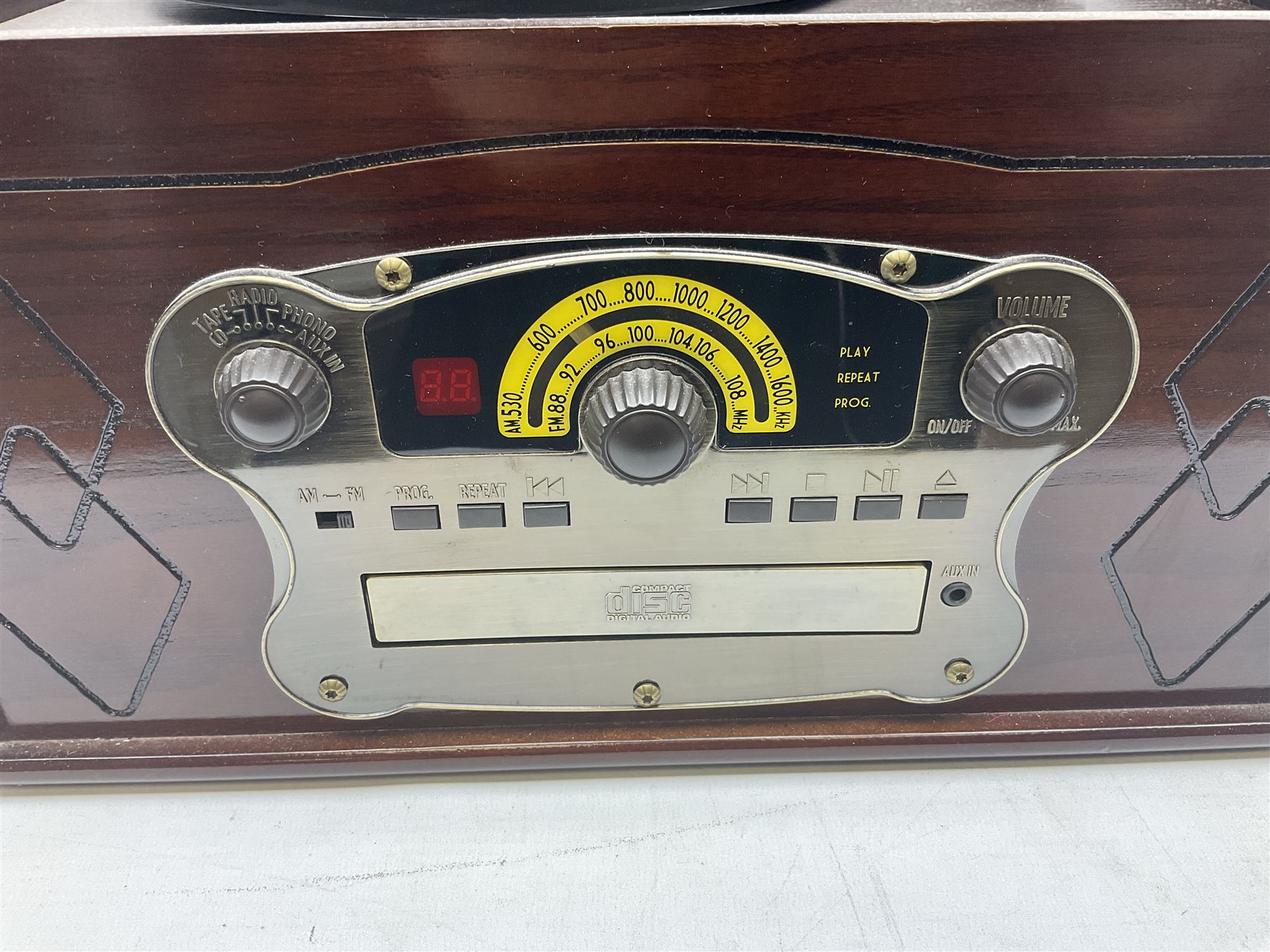 Steepletone Chichester II music centre record player with turntable, tape, CD, radio and aux inputs