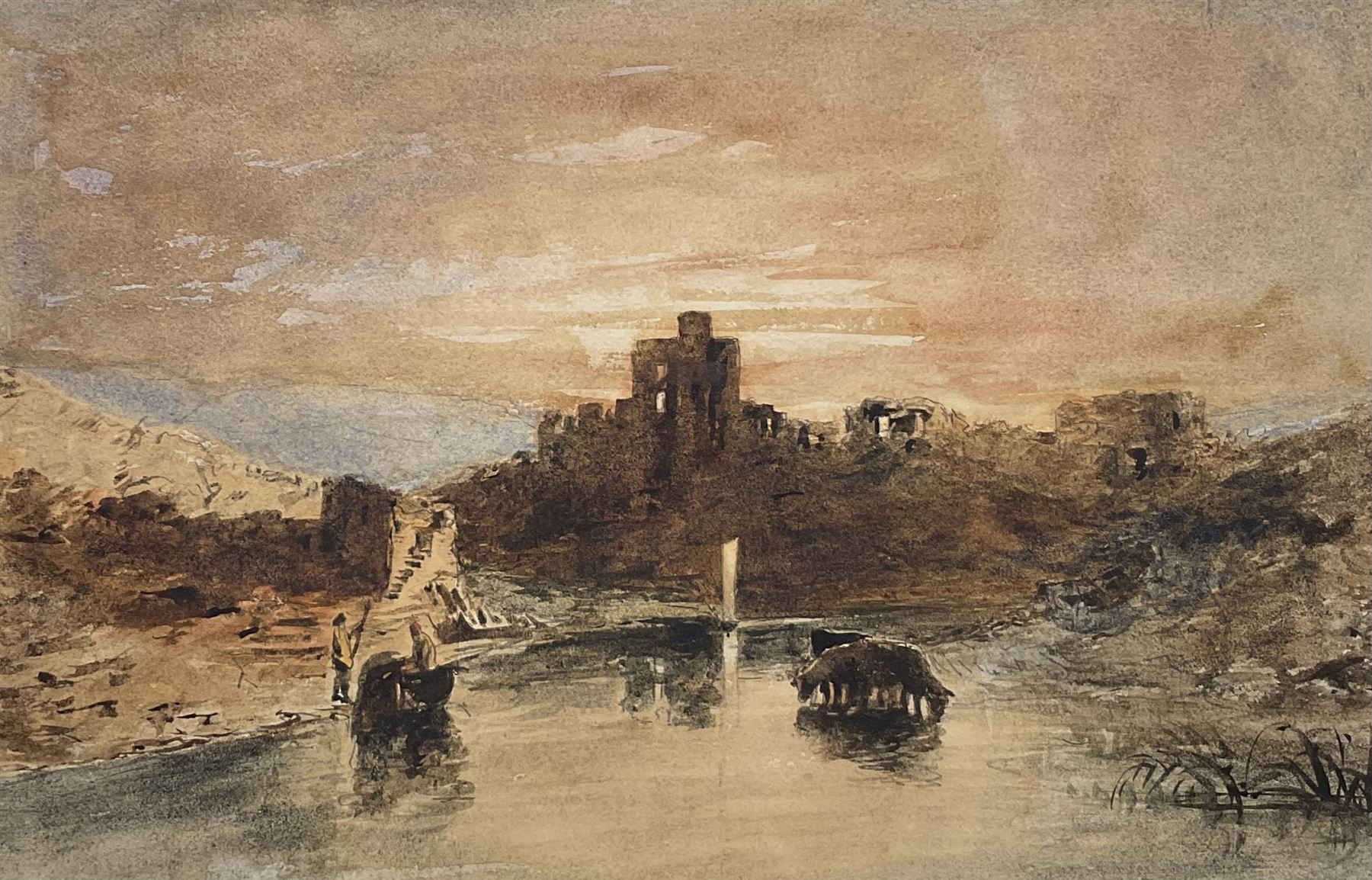 After Joseph Mallord William Turner (British 1775-1851): 'Norham Castle at Sunset', watercolour unsigned 23cm x 35cm
