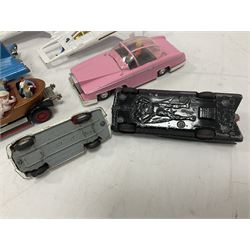 Corgi - seven unboxed and playworn TV/Film related die-cast models including Chitty Chitty Bang Bang with all four figures, Batmobile with both figures, Lady Penelope's FAB 1 with both figures, Superman Supermobile, two Buck Rogers Starfighters and The Saint's Volvo P.1800 (7)