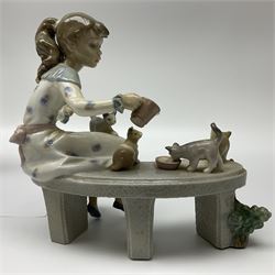 Two Lladro figure groups, Happy Anniversary no 6475 and Meal Time no 6109, largest H32cm
