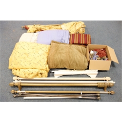  A quantity of curtains, fabric and poles  