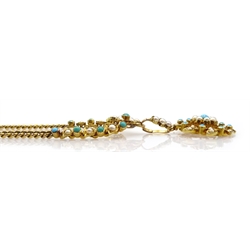 Edwardian 15ct gold turquoise and split pearl pendant necklace 
