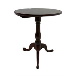 Georgian mahogany tripod table, circular tilt-top table on turned column, three splayed supports