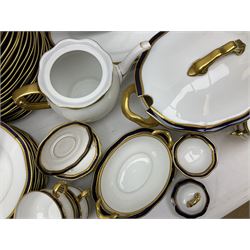 Pirkenhammer of Czechoslovakia Carlsbad pattern tea and dinner for twelve place settings to include dinner plates, soup bowls, side plates, covered tureen, tea cups and saucers, coffee cups and saucers, teapot, milk jug, covered surier, etc, with an addition twelve dinner plates (110)
