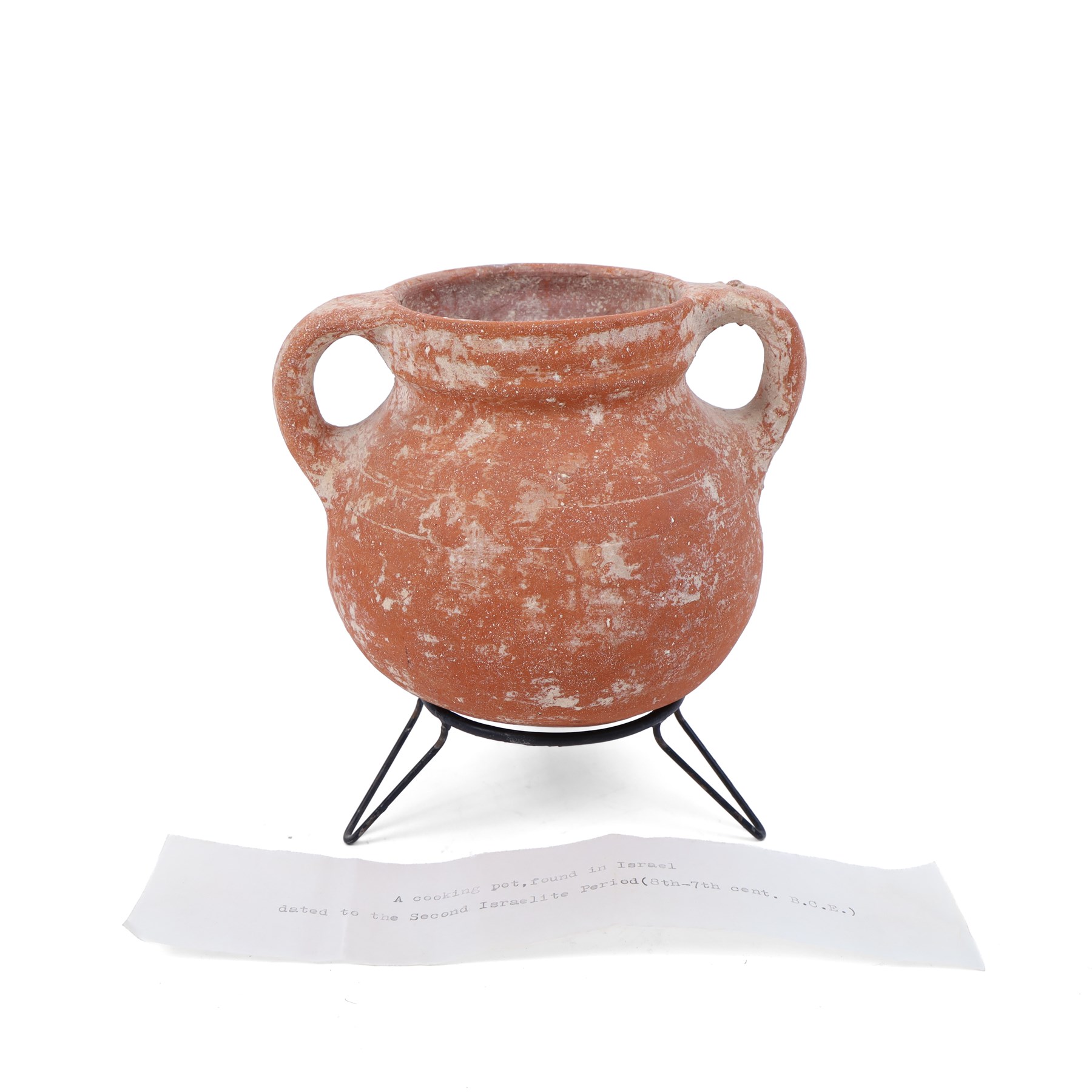 Second Israelite period terracotta twin handled cooking pot, H12cm