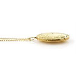 9ct gold hinged locket pendant necklace, with engraved decoration and set with a single diamond chip, hallmarked
