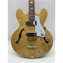 Epiphone Casino NA semi-acoustic guitar with natural maple finish and P90 pick-ups, serial no.19061529340, L105cm overall; in original hard carrying case