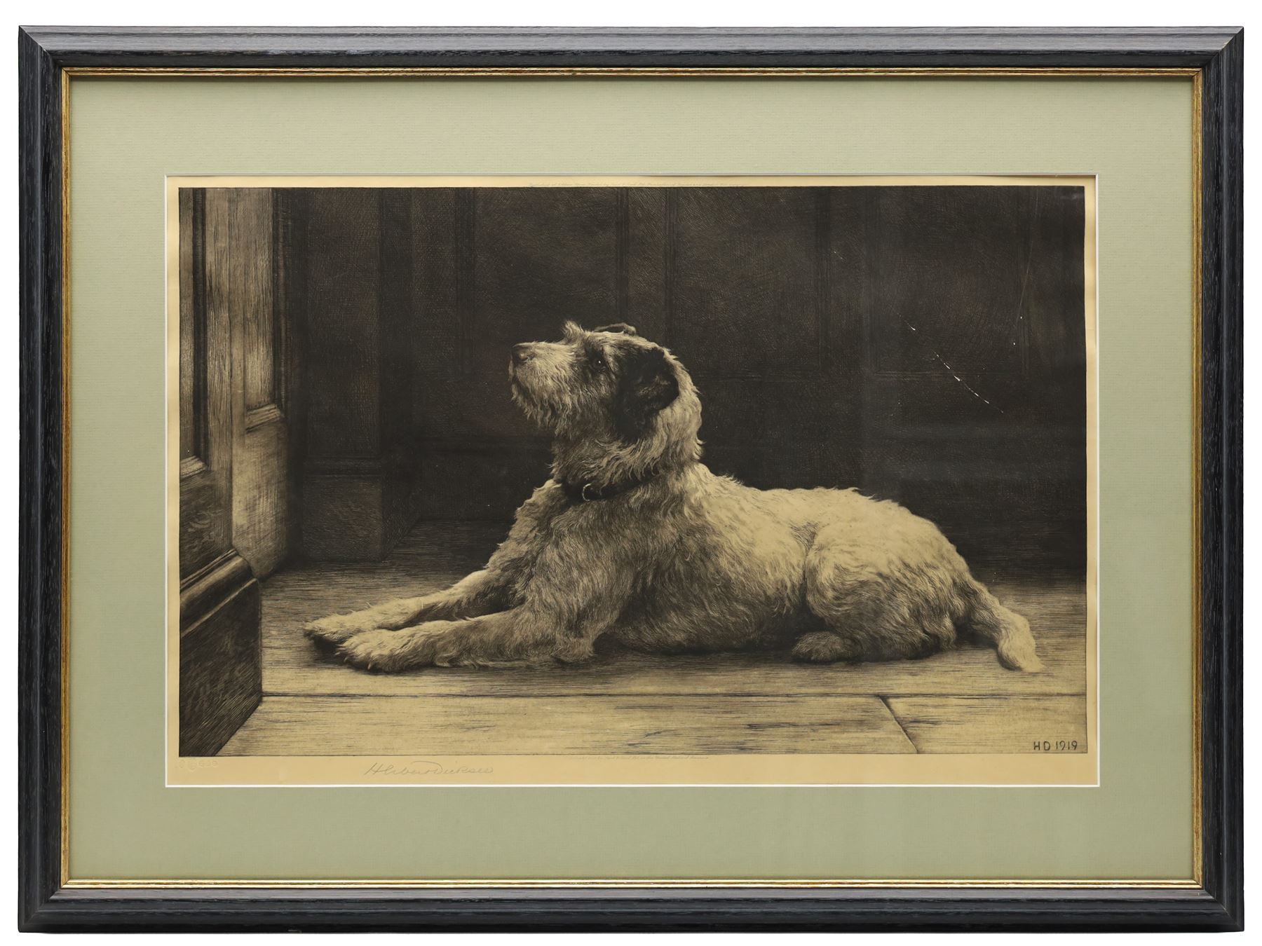 Herbert Thomas Dicksee (British 1862-1942): 'The Closed Door', black and white etching signed in pencil and dated on the plate 1919, 34cm x 54cm