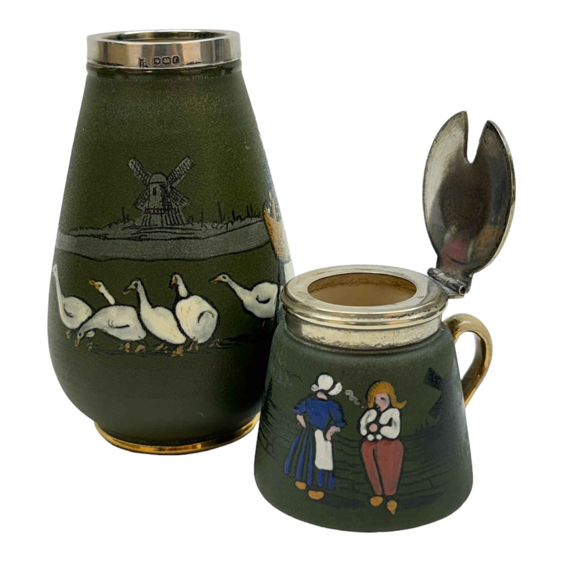 Taylor Tunnicliffe & Co silver mounted seven piece tea service, hallmarked Harold Bushell & Co Ltd, Birmingham 1908 (and other dates), together with a similar example and three silver plate mounted examples (11)