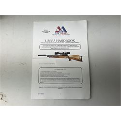 Air Arms Model S410F Classic .177 multi-shot compressed air rifle with bolt action, underside pressure gauge, chequered pistol grip, moderator and Hawke Sport HD 3-9x50 scope L112cm; in Anglo Arms camouflage sleeve with spares, tool kit, magazine and instruction manual