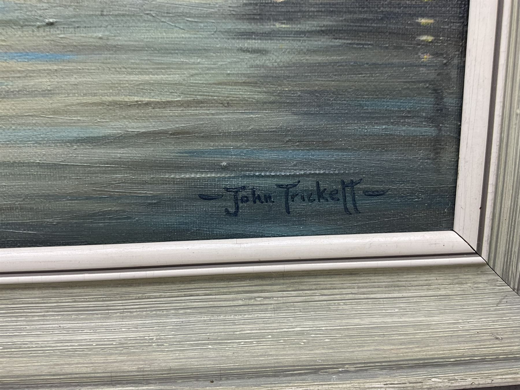 John Trickett (British 1952-): 'Evening Calm' - A Tea Clipper in the Anchorage Foochow, oil on canvas laid on board signed, titled with artist's address verso 42cm x 63cm
Provenance: private collection; David Duggleby 17th September 2021, Lot 198