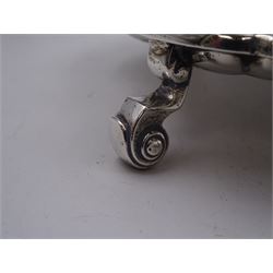 1930s silver waiter, of hexagonal form with pie crust rim, upon four scroll feet, hallmarked Manoah Rhodes & Sons Ltd, Sheffield 1936