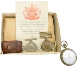 Group of ten medals awarded to Major P.T Sanders; George V OBE, Queens South Africa medal with five clasps Cape Colony, Orange Free State, Transvaal, South Africa 1901 and South Africa 1902, 1914 Star, WWI British War medal, Victory medal with M.I.D. oak leaves, General Service medal with Kurdistan clasp, WWII Defence medal, 1939 - 1945 medal, King George V Jubilee medal and George VI Coronation medal, together with matching miniature medal set and ribbon bar, Moise Dreyfuss stop watch Mk II, no.3907, PT Sanders bible from 24th company 8th battalion Imperial Yeomanry, photographs and other military items    
