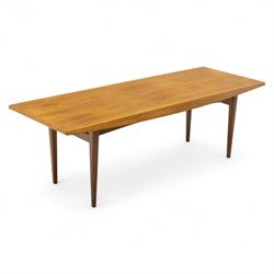 Gordon Russell - mid 20th century mahogany and teak coffee table, chamfered sides and tapered legs