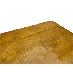 Gnomeman - large oak refectory dining table, rectangular adzed top on shaped end supports with sledge feet, united by pegged stretcher, carved with gnome signature, by Thomas Whittaker, Little Beck