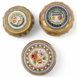 Collection of five Italian bijouterie boxes, each with intricate floral designs set to the covers, further decorated with swags and repeating acanthus leaf ornamentation