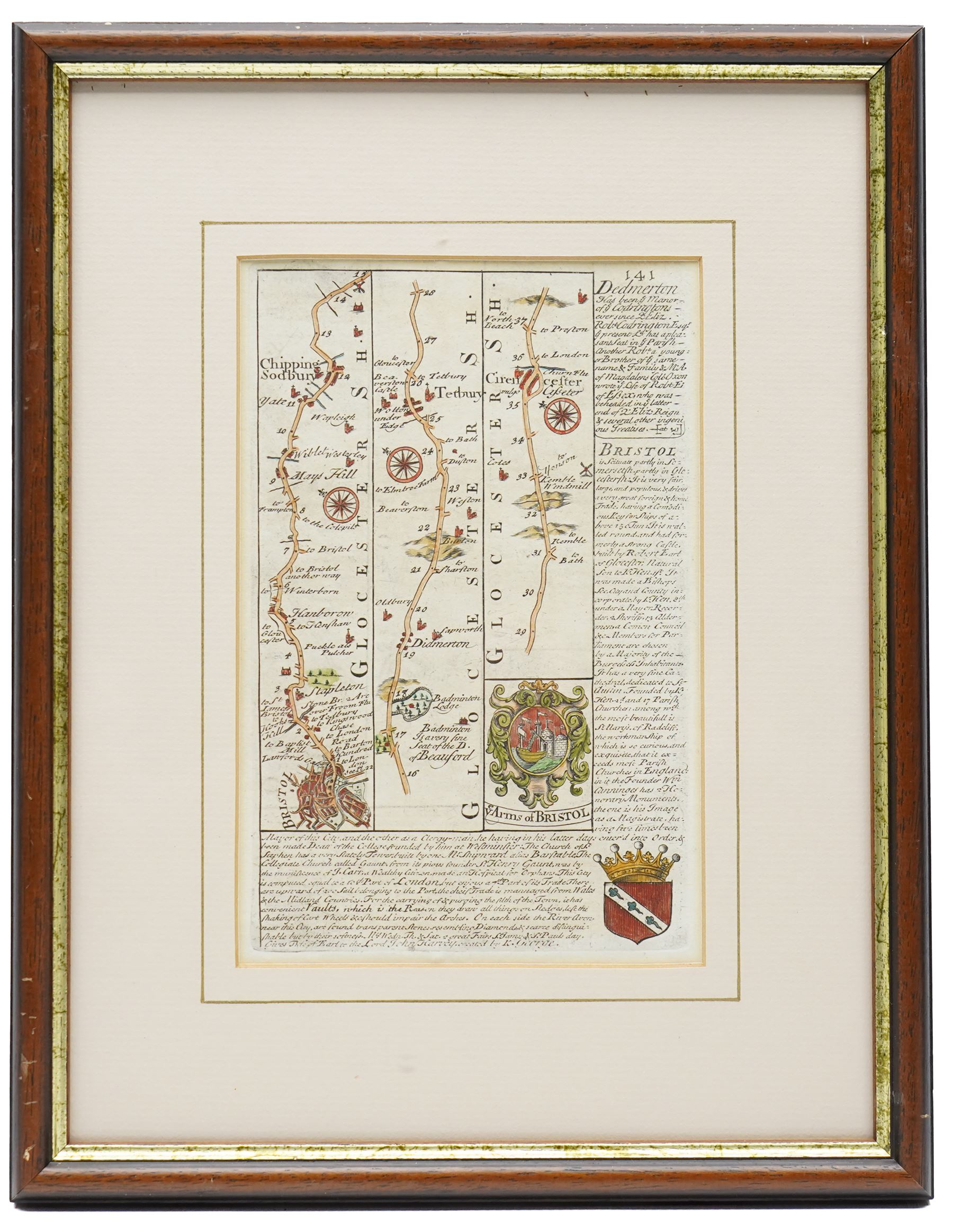 Topographical Interest - a collection of eight 18th century and later engraved and lithographic maps including two strip road maps (Bristol to York and Bristol), county maps of Gloucestershire (2), Westmoreland, Northumberland and Middlesex, together with a map of France max 28cm x 22cm (8)