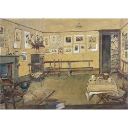 Alan R Yates (Hull 1898-1974): Interior Scene, watercolour signed and dated 1939, 25cm x 36cm 