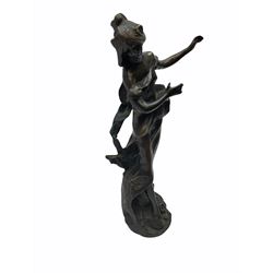 Late 20th century bronze figure modelled as a female figure upon a naturalistically modelled base, H35cm