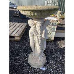 Composite stone garden bird bath of three maidens, octagonal base - THIS LOT IS TO BE COLLECTED BY APPOINTMENT FROM DUGGLEBY STORAGE, GREAT HILL, EASTFIELD, SCARBOROUGH, YO11 3TX