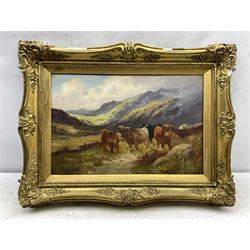 Charles W Oswald (British fl.1892-1900): Highland Cattle, oil on canvas signed 30cm x 45cm in swept gilt frame
