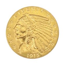 United States of America 1915 Indian head gold two and a half dollar coin