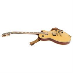 Richwood Artist Series RE-129 electric guitar, in natural finish, contained within a Fender soft carry case, guitar length L99cm