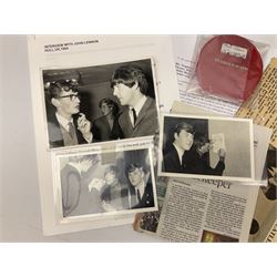 John Lennon interview recording conducted by John Hill student of Hull University on the 16th October 1964 at the A.B.C. Theatre Hull on behalf of the university newspaper 'Torchlight'. The interview lasts eight and a half minutes. It catches John in an upbeat breezy mood answering questions about the following topics: the song writing process ('sometimes you get an idea ....I dunno....my left leg.... and then write about that....'), recording (.... 'they just say - you're recording on such and such a date and they hope we turn up with some good songs written ....'), an alternative career path (.... 'I'd probably just have been a lay-about....'), failing at college (....'some other lads did my exams for me ....'), reading matter ( Clockwork Orange, Alice in Wonderland), his books of prose, tastes in music, the Blues, The Rolling Stones, being a Beatle vis-a-vis anonymity ('Whatever I'd be I'd choose to be rich .... who wants to walk down the street?').
The interview was recorded on 1/4 inch Emitape on a Fi-Cord Fidelity Recording machine. The reel-to-reel tape comes in its original Emitape plastic box and is accompanied by the Fi-Cord reel-to-reel machine on which the interview was originally recorded. Also included in this lot are a copy of the 'Torchlight' newspaper from 21st November 1964, two photographs of the interviewer with John Lennon (the interviewer is pictured to the left of John Lennon in the photograph in which John is signing a sketch) and one photograph of Paul McCartney with another reporter, the largest measures 12 x 16.5cm and a transcript of the interview. The recording is also accompanied by the original Fi-Cord tape recorder with microphone, four original 2v batteries and battery charger. The tape recorder has been adapted to take 3xAA batteries and the 2v battery charger is fitted with a standard UK 3-pin AC plug. The interview was recorded in the press room prior to the Beatles concert at the A.B.C. Theatre and is sold with copyright.